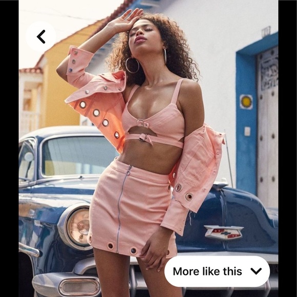 For Love & Lemons SSENSE Creme Puff Denim Bra Top Skirt Set XS - Picture 3 of 13